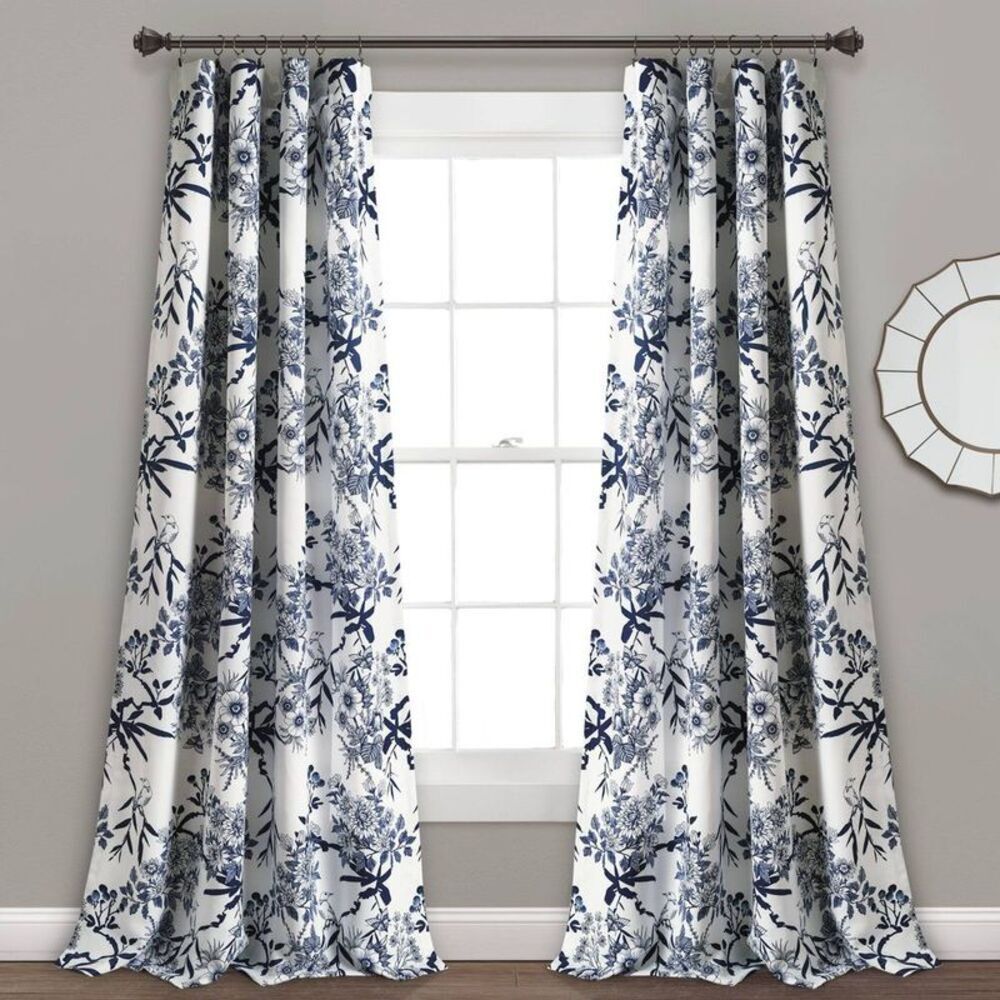 Lush Decor - 2pk 52"x108" Light Filtering Botanical Garden Curt Navy